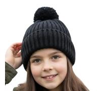 A2Z 4 Kids Mädchen Jungen Mützen Gerippt Gestrickt Bommel Bommel Beanie - Hat KH1024 Black 7-10