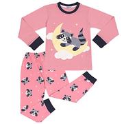 A2Z 4 Kids Mädchen Pyjama Kinder PJs 2 Stück Satz Mond & Waschbär Aufdruck Lounge Anzug - PJS 212 Raccoon Baby Pink_3-4