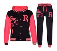 A2Z 4 Kids Mädchen Schwarz und Neon Rosa Baseball Trainingsanzug - T.S Baseball NYC Black Neon Pink_5-6