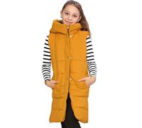 A2Z 4 Kids Mädchen Schwarze Steppweste Mit Kapuze Gepolsterte Lange Weste Daunenweste Übergröße Jacke langer ärmelloser Mantel Urbane Winterkleidung Alter 7-13 Jahre