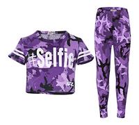 A2Z 4 Kids® Mädchen Top Kids Designer Camouflage Print Trendy Crop Top & Fashion Leggings Set New Age 7 8 9 10 11 12 13 Jahre Gr. 9-10 Jahre, #Selfie Purple