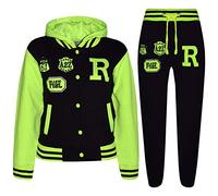A2Z 4 Kids® Unisex Kinder Mädchen Jungen Mit kapuze Baseball Trainingsanzug - B.B Tracksuit Black Neon Green 11-12