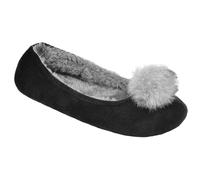 A2Z Damen-Ballettschuhe mit bequemem Memory-Schaum, weiches Sherpa/Kunstfell, Velours, gemütlich, warm, für drinnen und draußen, rutschfest, mit Plüsch-Bommel, schwarz grau, 38/39 EU