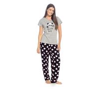 A2Z Ladies 100% Cotton Short Sleeve Pyjama Sets Cute Animal & Floral Prints Soft Jersey Top - PJS LDS 448 Panda 8-10