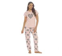 A2Z Ladies 100% Cotton Short Sleeve Pyjama Sets Cute Animal & Floral Prints Soft Jersey Top - PJS LDS 534 Leopard Hearts 8-10