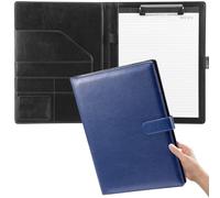 A4 Mappen Schreibmappe PU-Leder Konferenzmappe Portfolio mit Dokumentenfächern Besprechungsmappe für Bürobedarf Schule Geschäftstreffen(blau,A4 Größe)