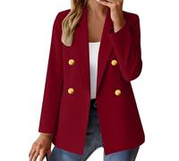 AACH Blazer Damen Elegant Langblazer Revers Langarm Jacke Casual Sport Blazerjacke Einfarbig Slim Fit Anzugjacke mit Taschen Bürojacke (DE/NL/SE/PL, Alphanumerisch, 3XL, Regular, Regular, 09-Wein)