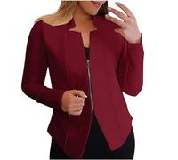 AACH Blazer Damen Sportlich Jacke Lässig Schmaler Mantel Langärmelige Einfache Anzugjacke Einfarbig Kurzblazer mit Reißverschluss Stoffblazer Passform Chic Blazerjacke Locker Sportjacke