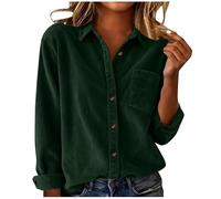 AACH Bluse Damen Baumwolle Cordbluse Einfarbig Revers Hemdbluse Casual Knopfleiste Langarmshirt Winter Frühling Cordjacke mit Taschen Blusen Vintage Elegante Blusenshirt Mode Sweatshirt