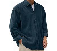 AACH Cordhemd Herren Langarm Polohemd Cord Winter Hemdjacke Leicht Casual Arbeitshemd Knöpfen Business Sweatshirt Vintage Einfarbig Langarmshirt Übergroßes Baggy Freizeithemd Einfache Hemd