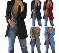 AACH Damen Blazer Sportlich Elegant Anzugjacke Festlich Formelle Longblazer Offene Vorderseite Businessjacke Slim Fit Einfarbig Sakko Anzug Keine Knöpfe Mantel mit Taschen Sweatblazer