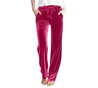 AACH Damen Samt Hose Weites Bein Freizeithose Einfarbig Elegante Samthose Straight Leg Hosen mit Taschen Damenhose Baggy Casual Sweathose Stretch Kordelzug Cordhose Party Outdoor Streetwear