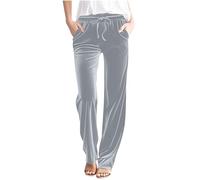 AACH Damen Samt Hose Weites Bein Freizeithose Einfarbig Elegante Samthose Straight Leg Hosen mit Taschen Damenhose Baggy Casual Sweathose Stretch Kordelzug Cordhose Party Outdoor Streetwear