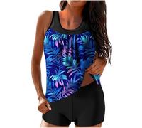 AACH Damen Tankinis Set mit Shorts Modern Tankini Push Up Bademode Blumendruck Oberteil Badeshorts Hohe Taille Zweiteiler Bauchweg Sport Anpassung Badebekleidung Gepolstert Schwimmanzug