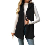 AACH Damen Weste Lang Fleeceweste Weiche Warm Winterweste mit Kapuze Teddywesten Ärmellos Schlicht Strickweste Flauschig Vielseitige Plüschweste Knöpfen Oversized Strickjacke Casual Longweste