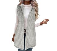 AACH Damen Weste Lang Winter Fleeceweste Offene Vorderseite Häkelweste Teddyfleece Schlicht Winterweste Modische Temperament Teddyweste Ärmellos mit Kapuze Strickjacke Basic Baggy Arbeitsweste