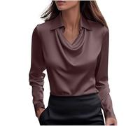 AACH Festliche Blusen Damen Elegant Bluse Langarm Business Satinbluse Casual Einfarbig Langarmshirt Party Alltag Hemdbluse Wasserfallkragen Samt Blusenshirt Slim Fit Trendy Seidentop
