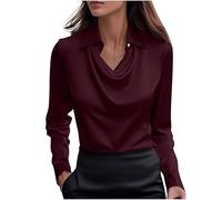 AACH Festliche Blusen Damen Elegant Bluse Langarm Business Satinbluse Casual Einfarbig Langarmshirt Party Alltag Hemdbluse Wasserfallkragen Samt Blusenshirt Slim Fit Trendy Seidentop