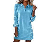 AACH Festliche Kleider für Damen Pailletten Blusenkleid Langarm Samtkleid Casual Elegant Abendkleid Glitzer Partykleid Knielang Cocktailkleid Einfarbig Weihnachtskleid Bequem Freizeitkleid