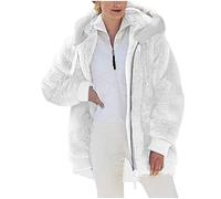 AACH Fleece Mantel für Damen Plüschjacke Warme Kapuzenjacke Reißverschluss mit Kapuze Plüschmantel Winter Verdicken Wintermantel Flauschige Elegant Teddyjacke Thermo Fleece Fleecejacke