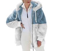 AACH Fleece Mantel für Damen Plüschjacke Warme Kapuzenjacke Reißverschluss mit Kapuze Plüschmantel Winter Verdicken Wintermantel Flauschige Elegant Teddyjacke Thermo Fleece Fleecejacke