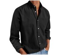 AACH Hemd Herren Langarm Revers Hemden Casual Regular Fit Freizeithemd Sommer Standhemd Button Down Herrenhemd mit Tasche Shirt Einfarbig Vintage Businesshemd Basic Bequeme Langarmshirt