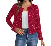 AACH Jack Damen Glitzer Elegant Bomberjacke Pailletten Modische Fliegenjacke Langarm Kurz Bolero Tops Einfarbig Ohne Kapuze Bikerjacke Schickes Temperament Kurzmantel Party Outwear