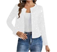 AACH Jack Damen Glitzer Elegant Bomberjacke Pailletten Modische Fliegenjacke Langarm Kurz Bolero Tops Einfarbig Ohne Kapuze Bikerjacke Schickes Temperament Kurzmantel Party Outwear