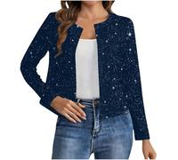 AACH Jack Damen Glitzer Elegant Bomberjacke Pailletten Modische Fliegenjacke Langarm Kurz Bolero Tops Einfarbig Ohne Kapuze Bikerjacke Schickes Temperament Kurzmantel Party Outwear