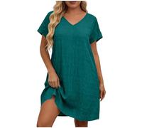 AACH Kleid Grosse Grössen Damen Sommer Freizeitkleid Kurzarm Locker T-Shirtkleid V-Ausschnitt Trendy Sommerkleider Elegant Einfarbig Strandkleid Knielang Oversized Midikleid Bequeme Kleider