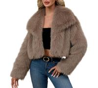 AACH Kunstpelz Jacke Damen Übergangsjacke Kurz Felljacke Langarm Vintage Cardigan Elegant Reverskragen Jacken Kunstfell Freizeit Mantel Warm Faux Fur Pelzmantel Flauschig Warm Winterjacke