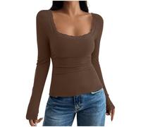 AACH Langarmshirt Damen Slim Fit Oberteile Eckiger Ausschnitt Einfarbig Pullover Spitzen Casual Sweatshirt Elegant Sexy Pulli Passform Kuschelig Blusenshir Einfache Vielseitige Sportshirt