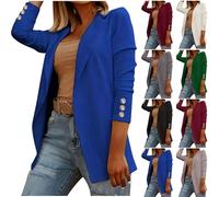 AACH Long Blazer für Damen Elegant Jackett Langärmelige Geschäft Anzugjacke Passform Festlich Damenblazer Retro Einfarbig Langarm Sakko Dekorative Taste Stoffblazer Casual Steppmantel