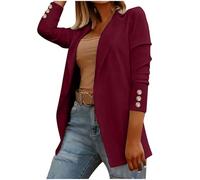 AACH Long Blazer für Damen Elegant Jackett Langärmelige Geschäft Anzugjacke Passform Festlich Damenblazer Retro Einfarbig Langarm Sakko Dekorative Taste Stoffblazer Casual Steppmantel