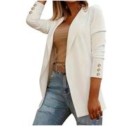 AACH Long Blazer für Damen Elegant Jackett Langärmelige Geschäft Anzugjacke Passform Festlich Damenblazer Retro Einfarbig Langarm Sakko Dekorative Taste Stoffblazer Casual Steppmantel
