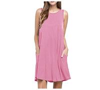 AACH Sommerkleider Damen Leicht und Luftig Strandkleid Kurz Sommer Kleid Elegant Casual Kleider Rundhals Ärmellos Freizeitkleider Alltag Locker Shirtkleid mit Taschen Minikleid Party Tankkleid