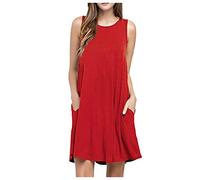 AACH Sommerkleider Damen Leicht und Luftig Strandkleid Kurz Sommer Kleid Elegant Casual Kleider Rundhals Ärmellos Freizeitkleider Alltag Locker Shirtkleid mit Taschen Minikleid Party Tankkleid