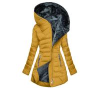 AACH Steppjacke Damen Dickere Daunenjacke Winter Langarm Kapuzenjacke Fleece Gefütterte Winterjacke Slim Fit Einfarbig Wintermantel Full Zip Modische Pufferjacke mit Taschen Outdoorjacke
