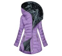 AACH Steppjacke Damen Dickere Daunenjacke Winter Langarm Kapuzenjacke Fleece Gefütterte Winterjacke Slim Fit Einfarbig Wintermantel Full Zip Modische Pufferjacke mit Taschen Outdoorjacke
