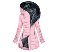 AACH Steppjacke Damen Dickere Daunenjacke Winter Langarm Kapuzenjacke Fleece Gefütterte Winterjacke Slim Fit Einfarbig Wintermantel Full Zip Modische Pufferjacke mit Taschen Outdoorjacke
