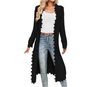 AACH Strickjacken für Damen Elegant Gerippt Cardigan Langarm Ubergangs Strickcardigan Wärmen Gestrickt Mantel Trendiges Casual Strickpullover Offene Vorderseite Spitzen Longstrickjacke