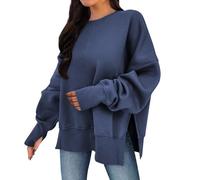 AACH Sweatshirt Damen Oversize Laufshirt Rundhals Vintage Pullover Langarm Einfarbig Langarmshirt Ohne Kapuze Oberteile mit Seitenschlitz Sportshirt Teenager Mädchen Tops Elegant Streetwear