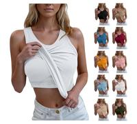 AACH Tank Top Damen Sommer Tops Ärmelloses Slim Fit Oberteil Basic Einfarbig Tanktop Sexy Rundhals Camisole Leicht Bequem Sommertop Locker Elegant Trägertop mit Integriertem Bh Blusentop