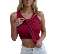 AACH Tank Top Damen Sommer Tops Ärmelloses Slim Fit Oberteil Basic Einfarbig Tanktop Sexy Rundhals Camisole Leicht Bequem Sommertop Locker Elegant Trägertop mit Integriertem Bh Blusentop