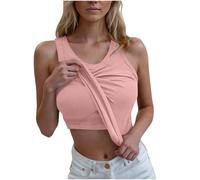 AACH Tank Top Damen Sommer Tops Ärmelloses Slim Fit Oberteil Basic Einfarbig Tanktop Sexy Rundhals Camisole Leicht Bequem Sommertop Locker Elegant Trägertop mit Integriertem Bh Blusentop