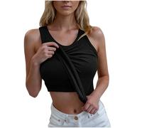 AACH Tank Top Damen Sommer Tops Ärmelloses Slim Fit Oberteil Basic Einfarbig Tanktop Sexy Rundhals Camisole Leicht Bequem Sommertop Locker Elegant Trägertop mit Integriertem Bh Blusentop
