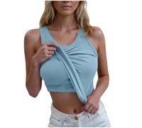AACH Tank Top Damen Sommer Tops Ärmelloses Slim Fit Oberteil Basic Einfarbig Tanktop Sexy Rundhals Camisole Leicht Bequem Sommertop Locker Elegant Trägertop mit Integriertem Bh Blusentop