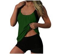 AACH Tankini Damen Sportlich Set Bauchweg Zweiteilig Badeanzug Locker Einfarbig Bademode Sommer Tankinis Texturen Gepolsterter Oberteil mit Badeshorts 2-teilige Elegantes Swimsuit Beachwear