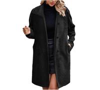 AACH Teddymantel Damen Wolle Wintermantel Lang Elegant Fleecemantel Weiche Bequem Übergangsmantel Klassische Revers Kuscheljacke Teddyfleece Freizeit Wolljacke mit Knöpfen Übergangsjacke