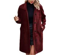 AACH Teddymantel Damen Wolle Wintermantel Lang Elegant Fleecemantel Weiche Bequem Übergangsmantel Klassische Revers Kuscheljacke Teddyfleece Freizeit Wolljacke mit Knöpfen Übergangsjacke